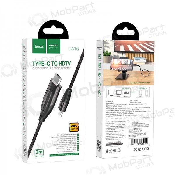 Kabel Hoco UA16 Type-C to HDMI 2.0m grijs