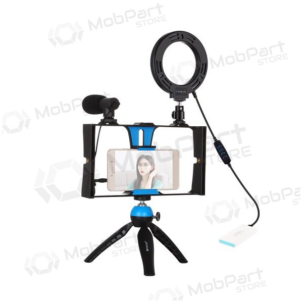 Bloggerskit met LED-ringlamp, statief, telefoonhouder en microfoon