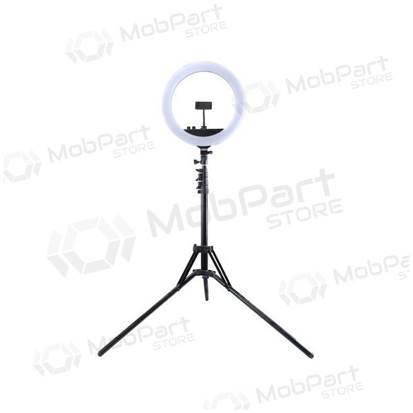 LED ringlamp 34,5cm, met statief tot 1,85m, spiegel en telefoonhouder, USB