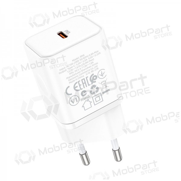 Lader buitinis Borofone BN6 Type-C PD+QC3.0 20W, wit