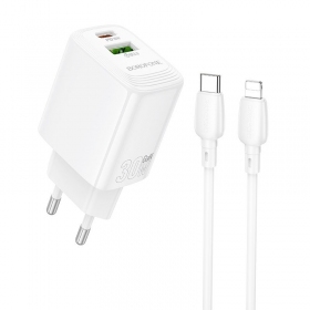 Lader Borofone BN29 30W USB-C/USB-A + USB-C to Lightning cable 1.0m wit