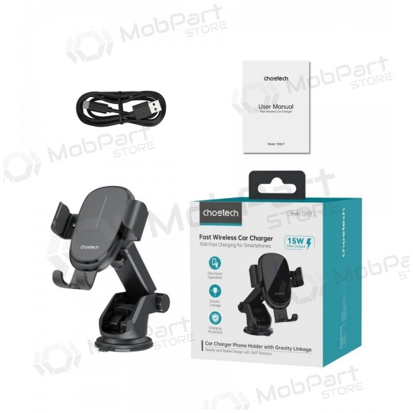 Automobilinis laikiklis-lader Choetech T203-F 15W Gravity Car Charger Holder zwart