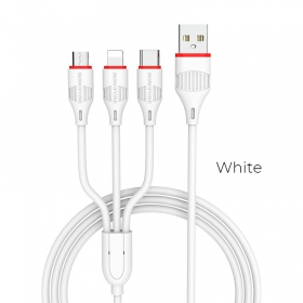 USB kabel Borofone BX17 3-in-1 microUSB-Lightning-Type-C (wit)
