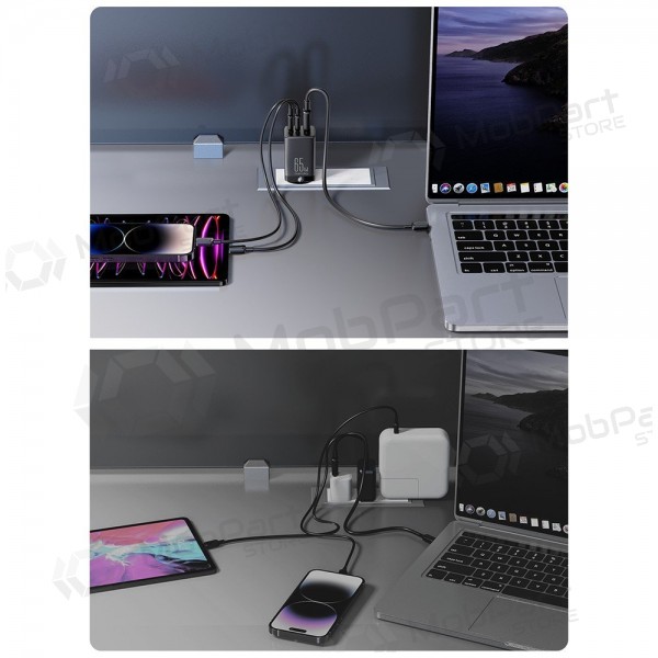 Lader buitinis Joyroom GaN JR-TCG01 2xUSB-C/USB-A 65W + USB-C cable 1.2m zwart