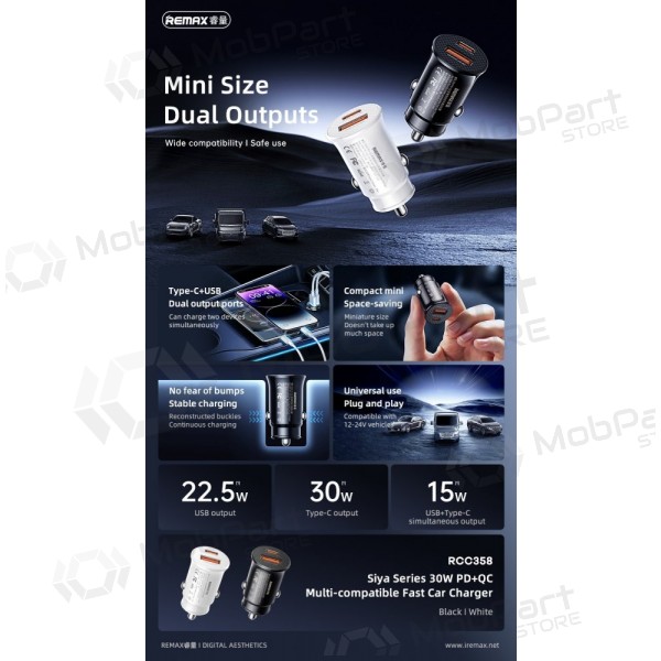 Autolader Remax RCC358 30W USB-C/USB-A zwart