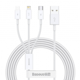 Baseus Superior USB Oplaadkabel 3-in-1 - micro-USB, Lightning, USB-C - 3.5A, 1.5m - Wit (CAMLTYS-02)