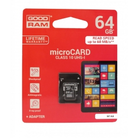 Geheugenkaart GOODRAM MicroSD 64GB (klasse 10) + SD-adapter