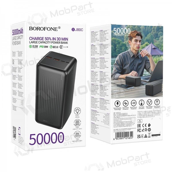 Externe batterij Power Bank Borofone BJ80C 22.5W 50000mAh zwart