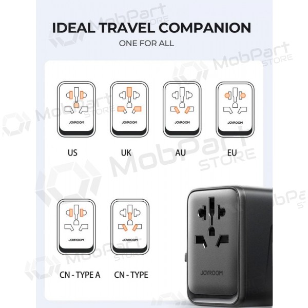 Universeel kelioninis lader Joyroom JR-TCW01 3xUSB-A/USB-C zwart