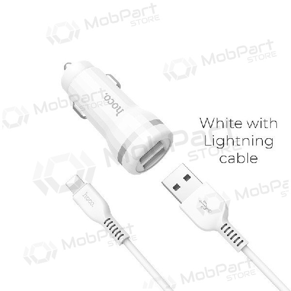 Autolader HOCO Z27 USB + Lightning (5V 2.4A) (wit)