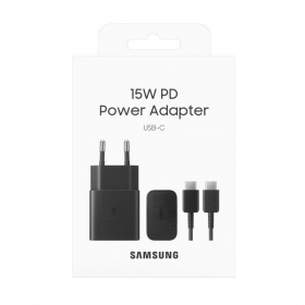 Lader origineel Samsung EP-T1510XBEGEU 15W + kabel Type-C 1m in het pakket zwart