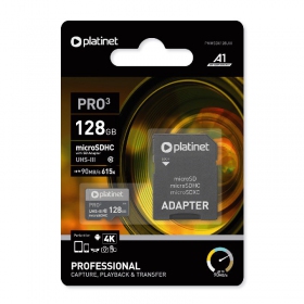 Platinet MicroSD 128GB Geheugenkaart (Class10 UHS-III 90MB/S) + SD-adapter