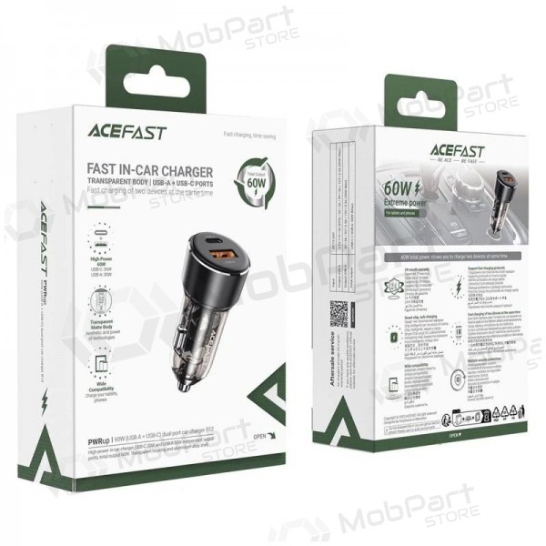 Autolader Acefast B12 60W USB-C/USB-A zwart