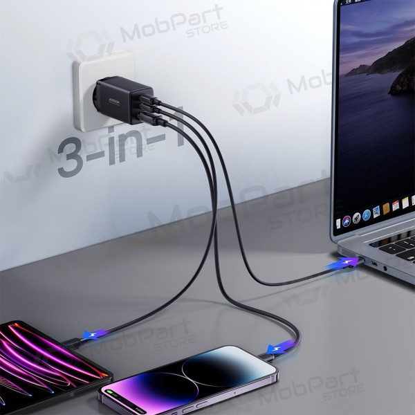Lader buitinis Joyroom GaN JR-TCG01 2xUSB-C/USB-A 65W + USB-C cable 1.2m zwart