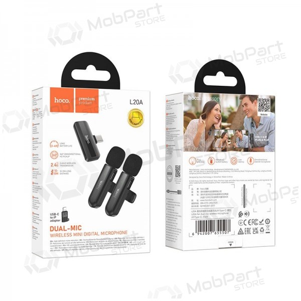 Belaidžių mikrofonų rinkinys Hoco L20A USB-C/Lightning zwart