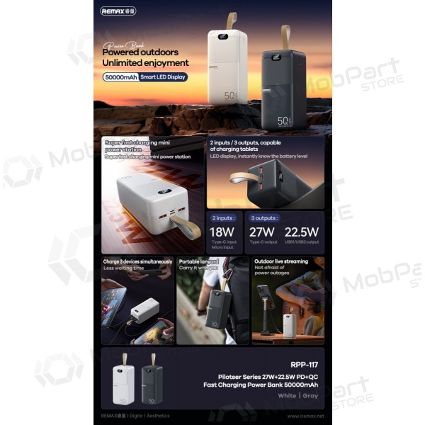Externe batterij Power Bank Remax RPP-117 22.5W 50000mAh zwart