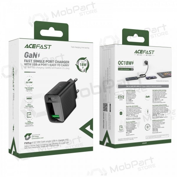 Lader Acefast A90 18W USB-A zwart