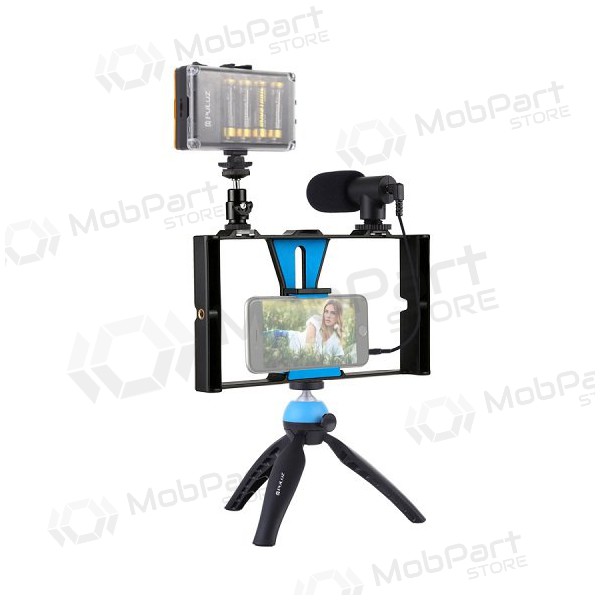 Blogerio rinkinys su  LED apšvietimu, stovu, telefono laikikliu en mikrofonu