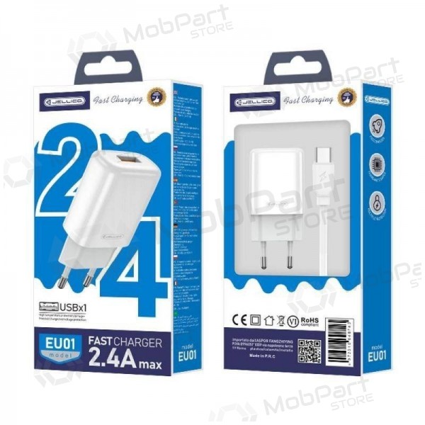 Lader buitinis Jellico EU01 2.4A USB + Type-C wit