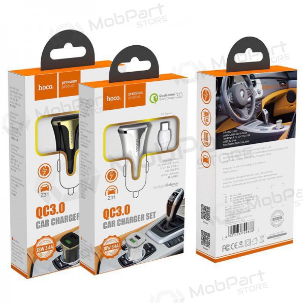 Autolader HOCO Z31 USB + Lightning QuickCharge (3.0A) (zwart)