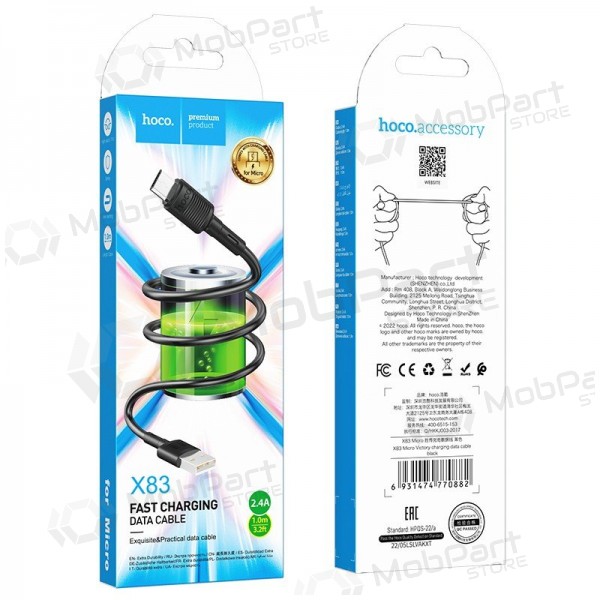 USB kabel Hoco X83 USB-A to MicroUSB 1.0m zwart