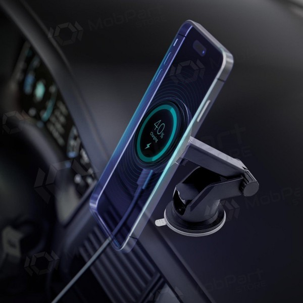 Auto telefoonhouder met draadloos opladen 3MK Car MagCharger 15 W op het dashboard.
